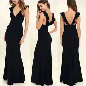 Lulus Women’s S Small Navy Blue Perfect Opportunity Ruffle Maxi Dress